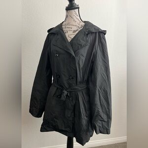 DKNY Women's Black Double-Breasted Rain Jacket Size L
